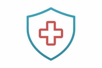 Obraz premium Health Shield Emblem: An eye-level view of a health emblem featuring a shield with a medical cross, symbolizing health, safety, and protection against disease. A striking representation of healthcare.