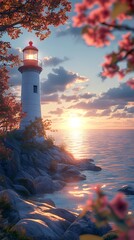Scenic lighthouse overlooking vast ocean waves high resolution wallpaper