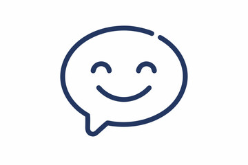 Naklejka premium Happy Chat Icon: A simple, line-drawn icon of a speech bubble with a smiling face, conveying happiness, positivity, and communication.