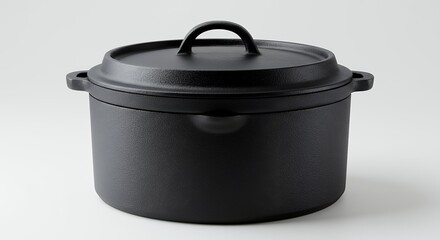 Black cast iron pot with lid