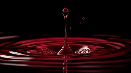 Red wine drop captured mid-air as it falls into a glass, ultra-detailed high-speed shot generative ai