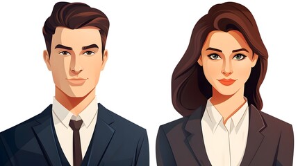 Professional Business Couple Avatars Isolated on White Background for Corporate Presentations