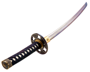 Samurai Sword or Rapier isolated on transparent background, Sliver Samurai Sword with long blade on White Background PNG File.