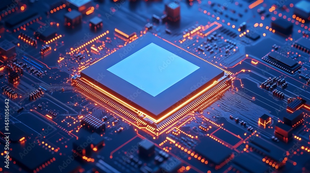 Poster high tech circuit board microchip technology digital innovation modern processor powerful computer h