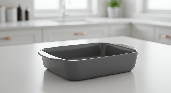 Gray rectangular dishwashing basin on white countertop