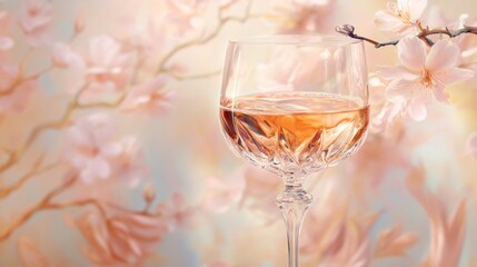 Rose wine in a delicate glass, with soft pink reflections, minimalist studio lighting. generative ai