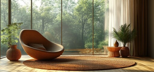 Serene Modern Interior Design: A Relaxing Space with Natural Light and Earthy Tones