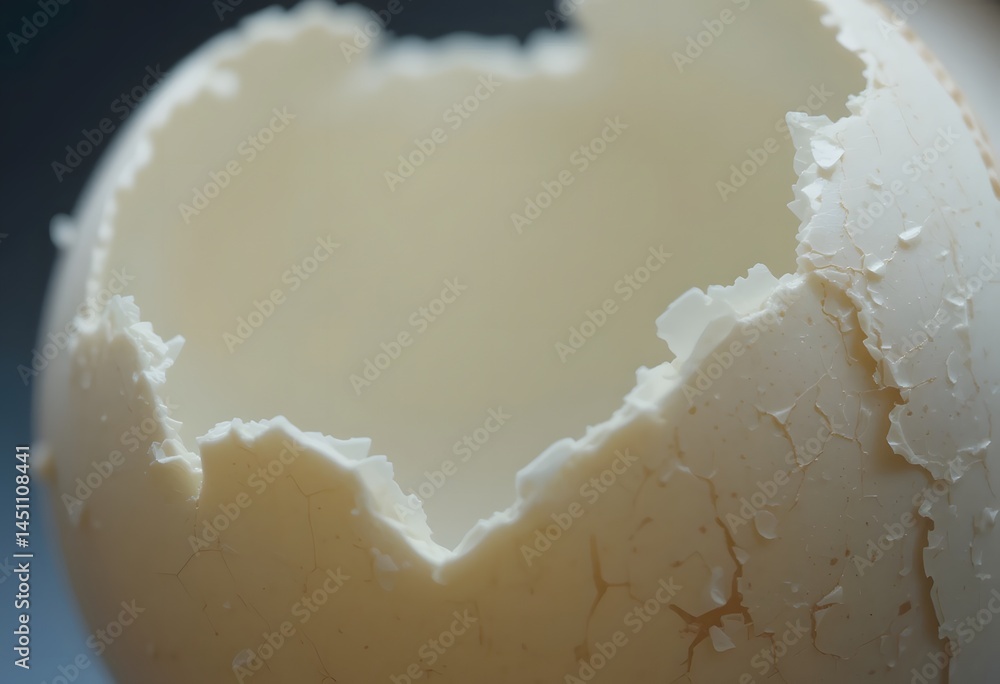 Aufkleber Delicate Eggshell Texture. Macro View Of Broken Egg, Revealing Fragile Inner Surface. Abstract Detail Of Cracked Shell. Imperfect Beauty Found In Nature.