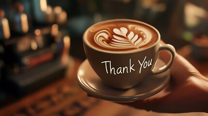 A warm thank you cup of coffee, artfully designed.