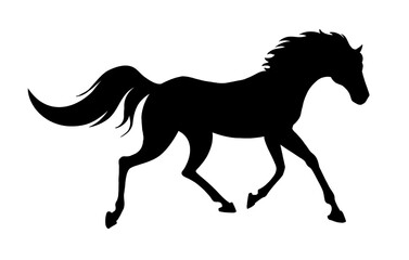 horse silhouette on white background, horse in different poses, hand drawn, black silhouette, graceful horse running