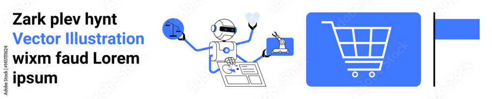 Poster robot processing data, managing e-commerce cart, interfacing with communication tools. ideal for tec