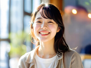 日差しの当たる窓際の若い女性　AI生成画像  