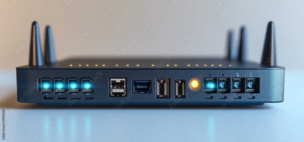 Poster high-tech wireless router: modern network connectivity device