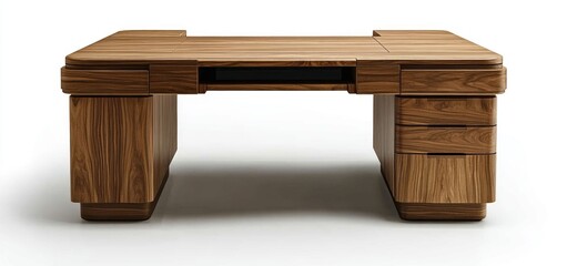 Fototapeta premium Elegant Walnut Executive Desk: Modern Design, Craftsmanship, and Functionality