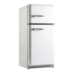 A Pristine White Retro Refrigerator Stands Ready For Culinary Adventures on a White or Clear Surface [Transparent Background PNG].