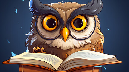 Educational owl illustration with books for design projects