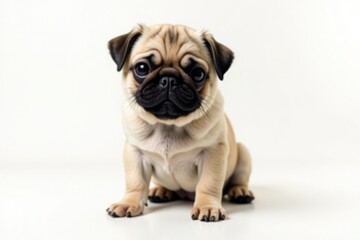 Fototapeta premium Adorable pug dog, isolated on pure white background, front view, pet portrait, close up