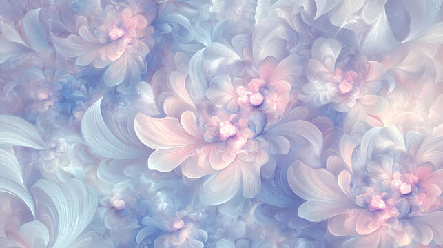 Intricate, flowing floral pattern, continuous design , pastel, repeat. [Fractal Eden] | Recursive Gardens | infinite blossoms. Illustration