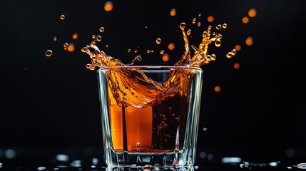 Red wine splashing into a glass, high-speed photography, isolated on black background generative ai