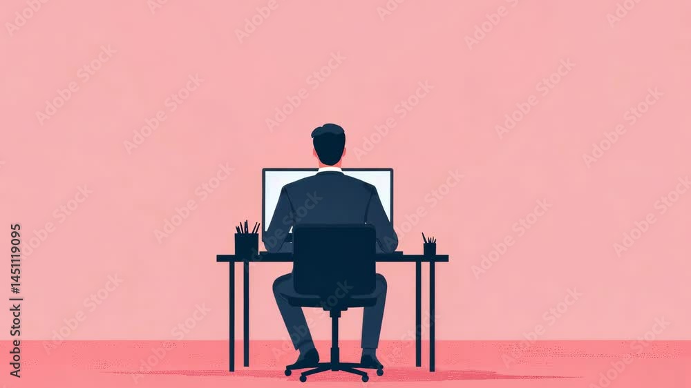 Aufkleber person working at a desk in front of a computer screen.