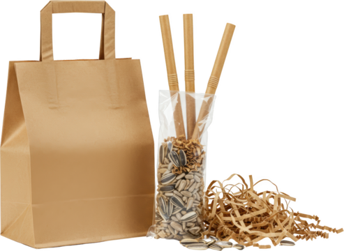 Eco Friendly Packaging Brown Paper Bag Straws Seeds Shredded Paper