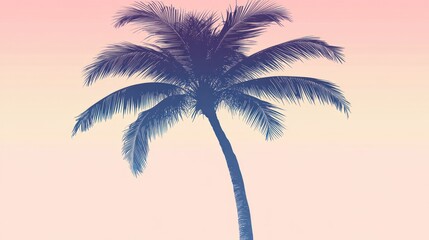 Obraz premium Silhouette of a palm tree against a soft pink and purple sunset sky.