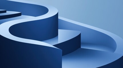 Abstract blue curved stairs, 3D rendering.