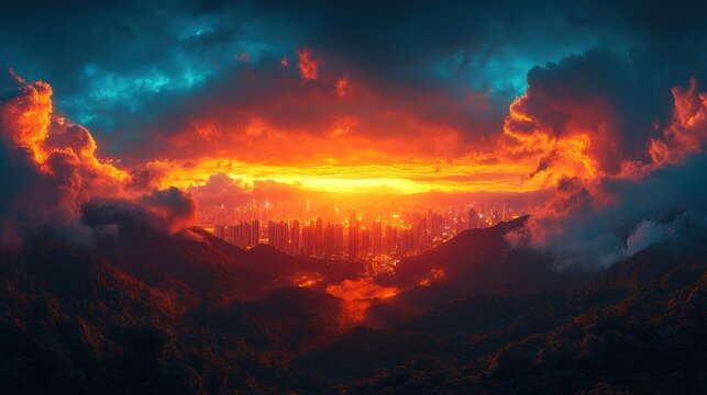 Fiery Sunset over Cityscape