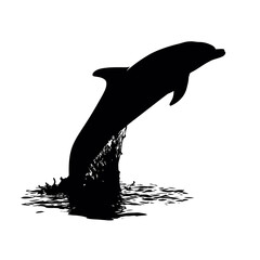 Obraz premium Solid black silhouette of a dolphin jumping, vector EPS