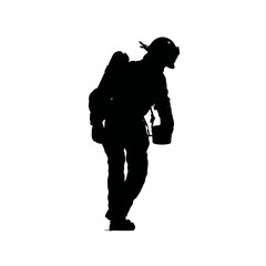 Solid black silhouette of a firefighter rescuing, vector EPS