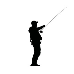 Obraz premium Solid black silhouette of a fisherman casting, vector EPS