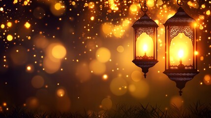 Obraz premium Glowing Ramadan Lanterns Festive Background