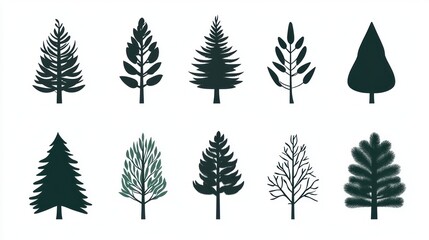 Obraz premium Collection of Silhouettes, Different Types of Trees