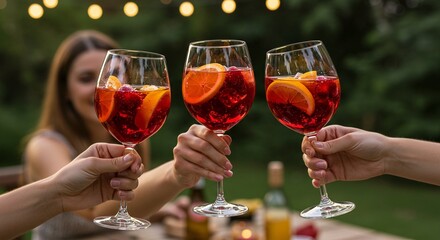 Refreshing spritz aperol cocktail drinks celebration party summer beverage wine glasses cheers outdoors