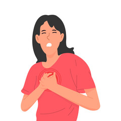 Woman with chest pain. Heart disease problem. Vector illustration on white background