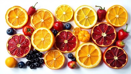 Variety of dried fruits & vegetables on white , dried vegetable, top view
