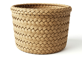 Natural fiber woven basket isolated on white