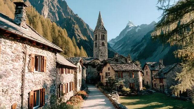 Mountain village with church
