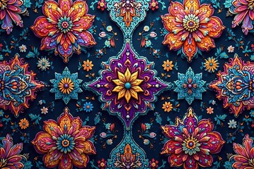 Intricate paisley floral pattern in vibrant jewel tones, floral, background, vintage