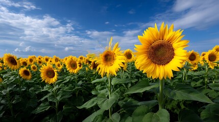 Obraz premium 夏空に映える満開のひまわり畑