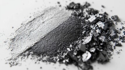 Metallic silver and graphite eyeshadow powders blend together for an elegant beauty aesthetic. generative ai