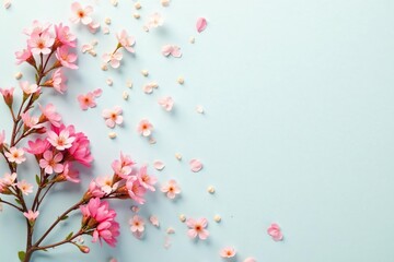 Naklejka premium Delicate small floral sprigs, scattered evenly across a light background , print, floral illustration