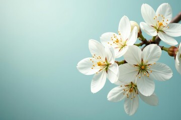 Delicate white blossoms on pristine background, macro, organic, isolated