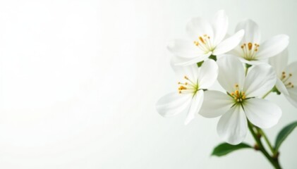 Obraz premium Delicate white flower blossoms against pure white backdrop, flower, purity, close-up