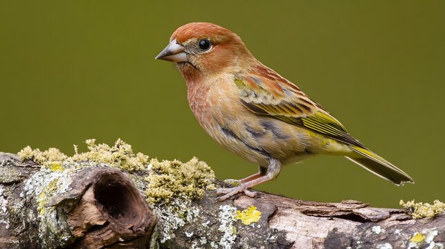 Vibrant Red-Crowned Parrotbill Bird Perched on Mossy Log