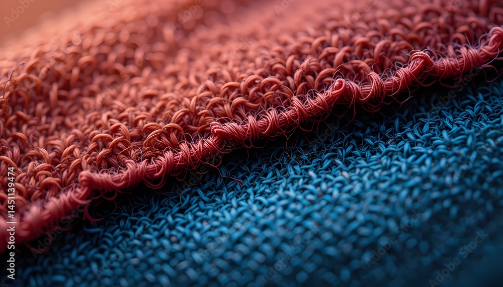 Poster unraveling thread close-up shows textile detail, a single strand coming loose. fabric texture is vis
