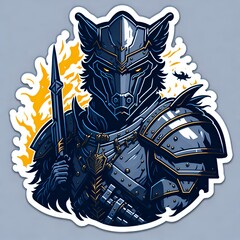 Noble Wolf Sentinel Sticker style. Generative AI	
