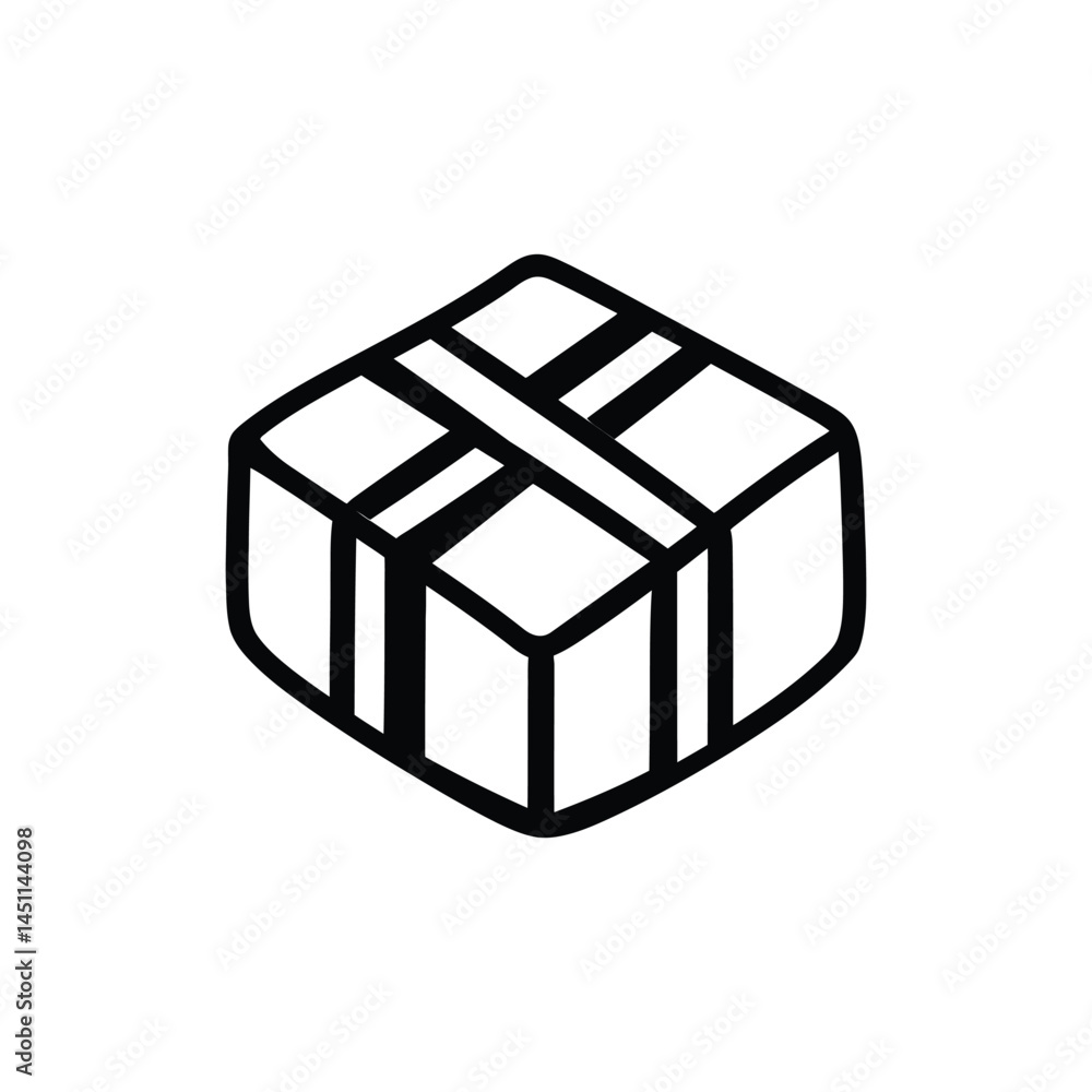 Poster present isometric box outline with ribbon on transparent background