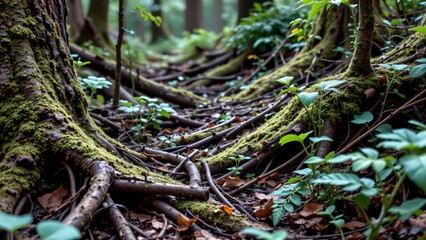 Exploring the tranquil forest path nature retreat photography lush environment ground-level view serenity and life