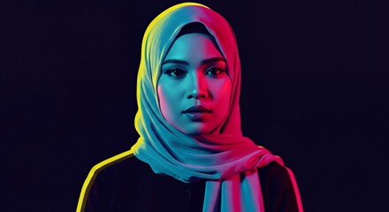 Neon Portrait: A Young Woman in a Hijab